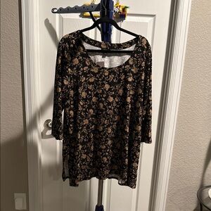 J. Jill NWT Black and Gold Floral Tunic with 3/4 Sleeves. Size XL